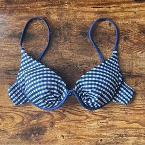 Vintage Sirena Blue & White Gingham Underwire Padded Bikini Top